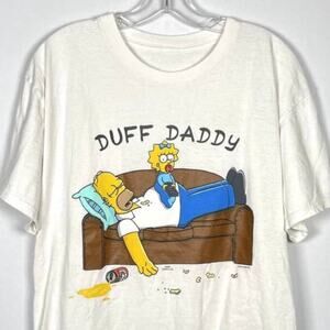 Vintage 2002 The Simpsons Men's T-Shirt Duff Daddy White Size L